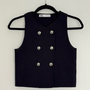 Zara double breasted Navy cropped knit vest